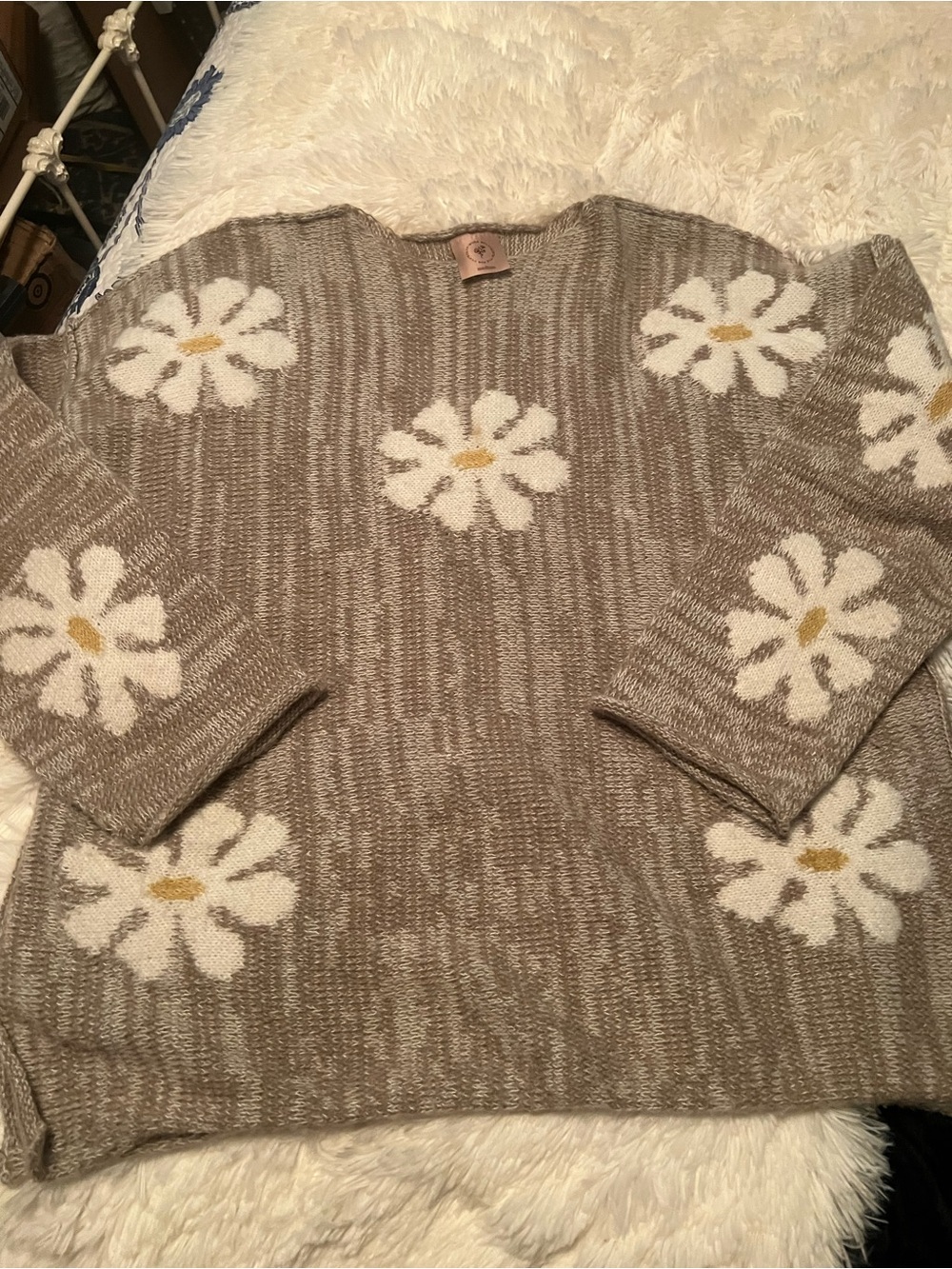 Floral Crewneck Sweater in Taupe by
